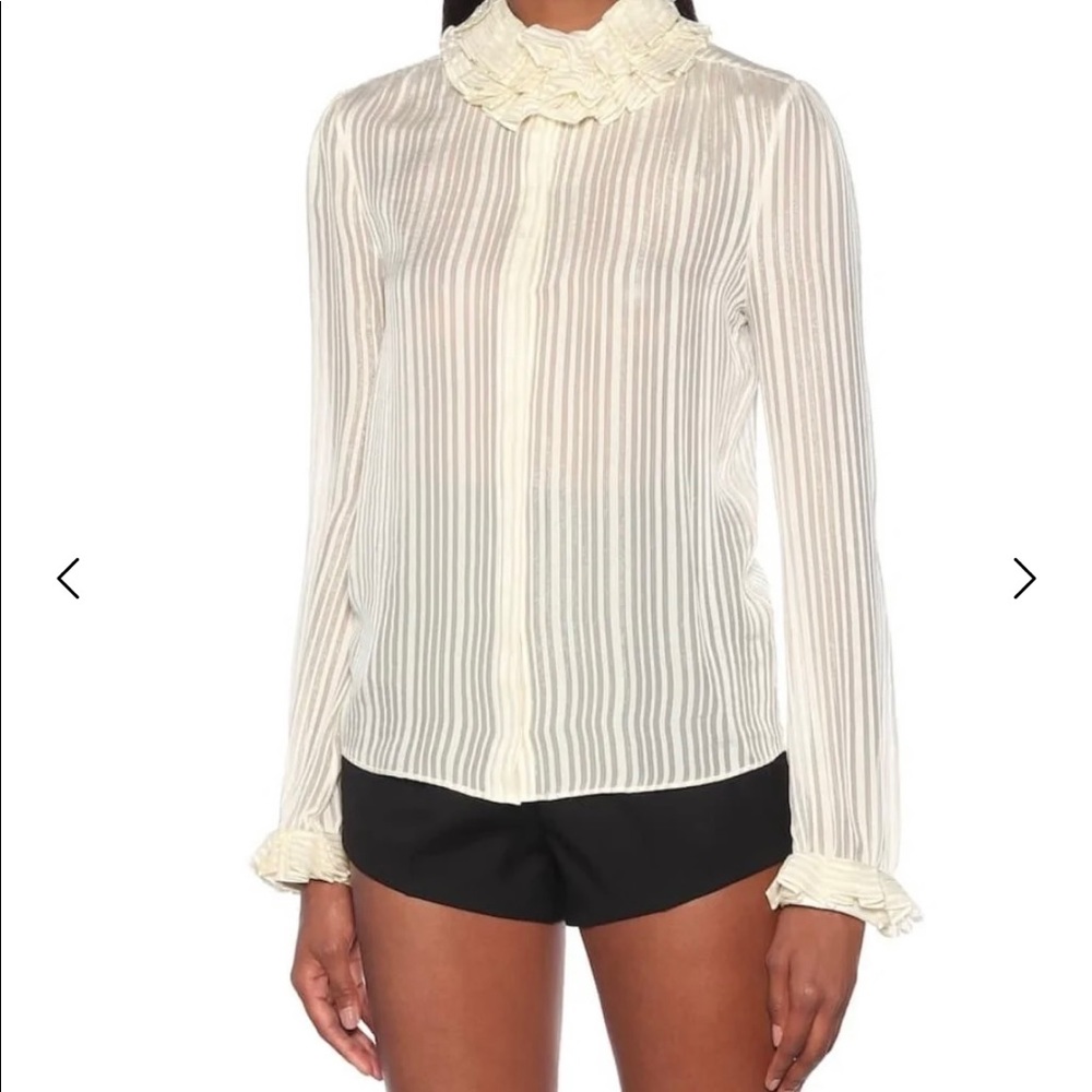 NWT Saint Laurent ivory collar striped silk blouse